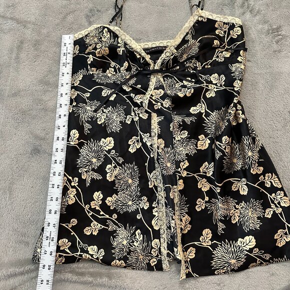 Victoria's Secret Tie Front Open Nightie Lingerie SMALL Black Tan Floral Silky - Picture 5 of 5